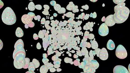 Pastellfarbener Ostereier-Tunnel, der sich bewegt, mit Alphakanal-Overlay, nahtlos geloopter 3D-Renderer