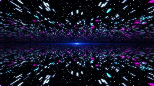 3D Digital Cyber Punk Cyber Technology Tunnel Infinite Flight Into Cosmic Web Structure
