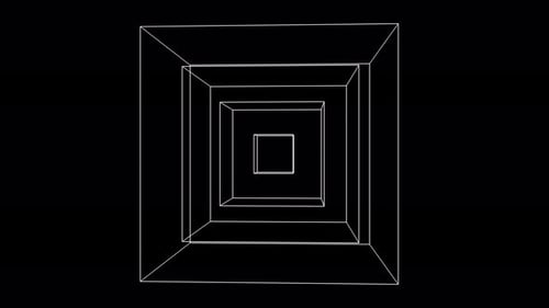 Un cube blanc tourne en douceur en mouvement continu sur fond noir