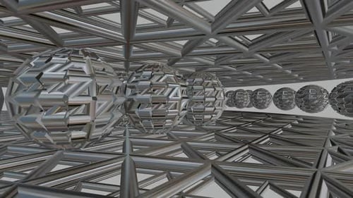 Rotation inside the Wireframe of a Silver Figure, Shape, 3D Render, Exclusive, Reflection