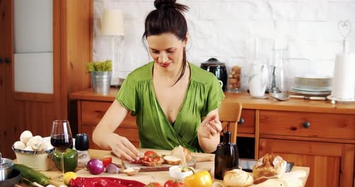 Beautiful Woman Preparing Delicious Spring Food From Fresh Vegetables
