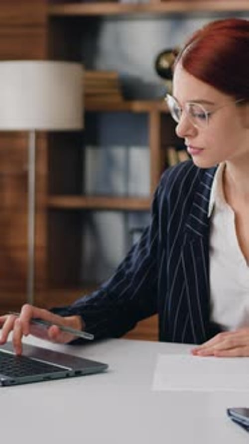 Portrait of Female Office Employee During Daily Work with Laptop Woman Manager Prepare Financial