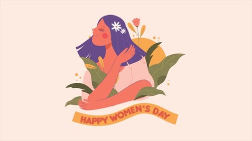 Happy Women's Day Greeting Card Animation with Flat Design Style