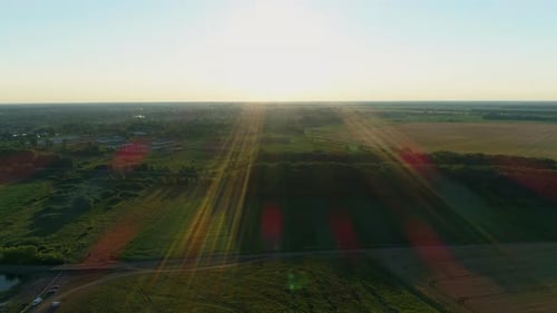 Aerial View Beautiful Summer Sunset or Sunrise Drone Shot Nature and Landscape