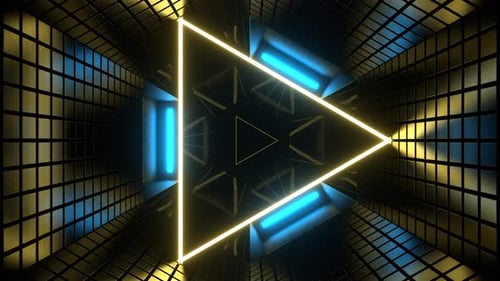 Mirrored Tunnel With Yellow And Blue Neon Strobe Background Vj Loop In 4K