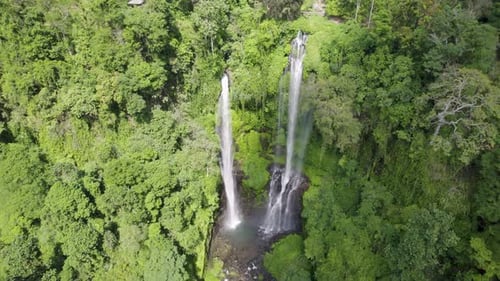 Top-down view of Sekumpul Waterfall in a jungle of the island Bali, Indonesia, Asia