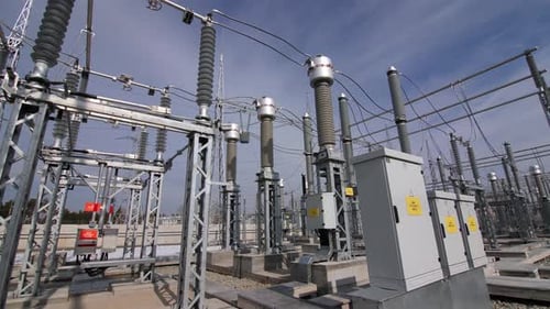 Motion Along Switchyard of Electricity Distribution Station