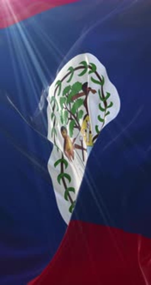 Realistic Belize Flag Waving Animation with Sun Rays
