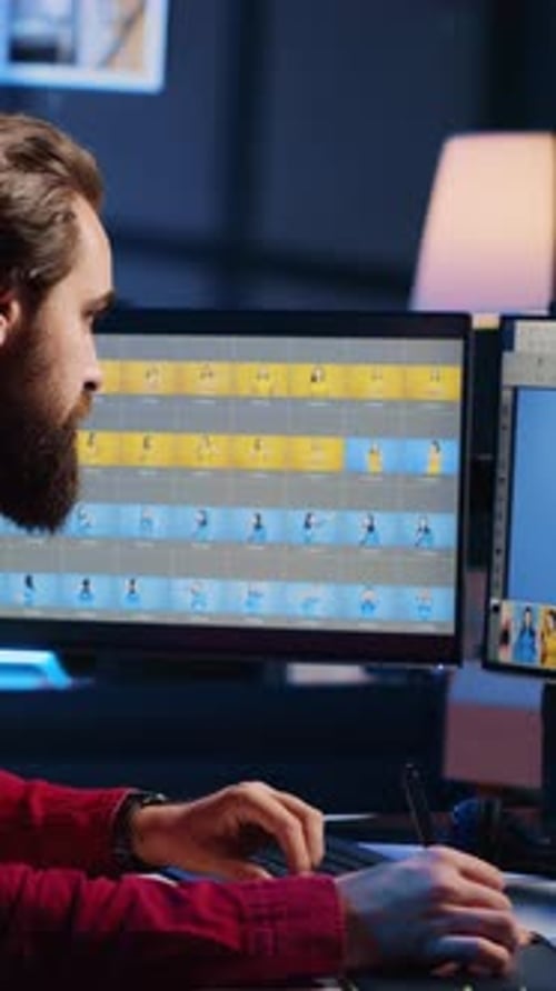 Adult Retouching Digital Photos at Computer Desk