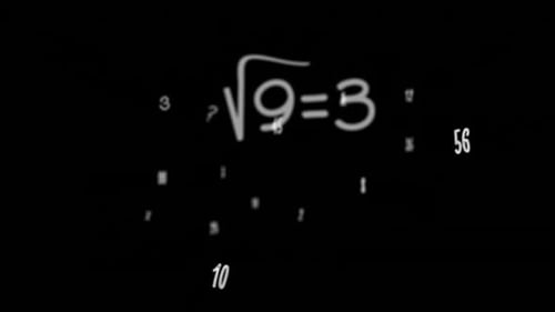 Animation of mathematical equations and numbers on black background
