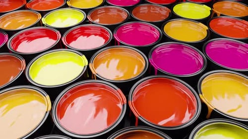 Vibrant Paint Cans with Dripping Liquid Color Animation