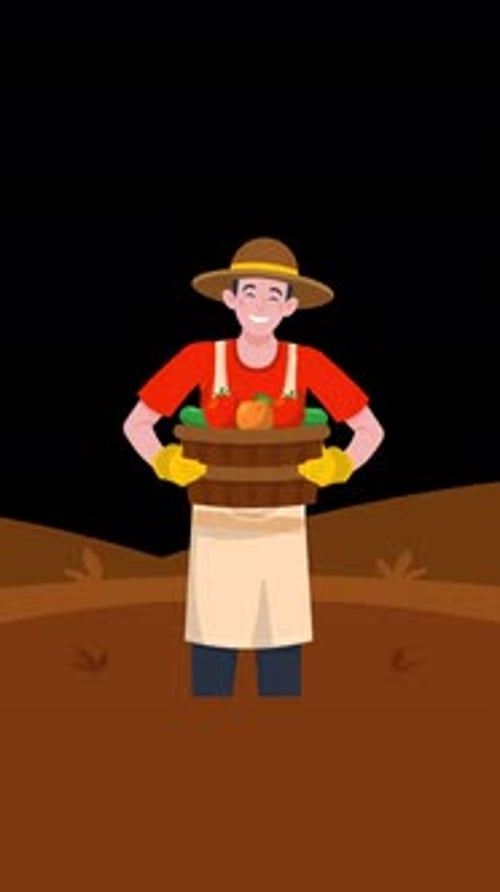 Farmer Holding A Fruit And Vegetable Basket On Vertical On Alpha Channel