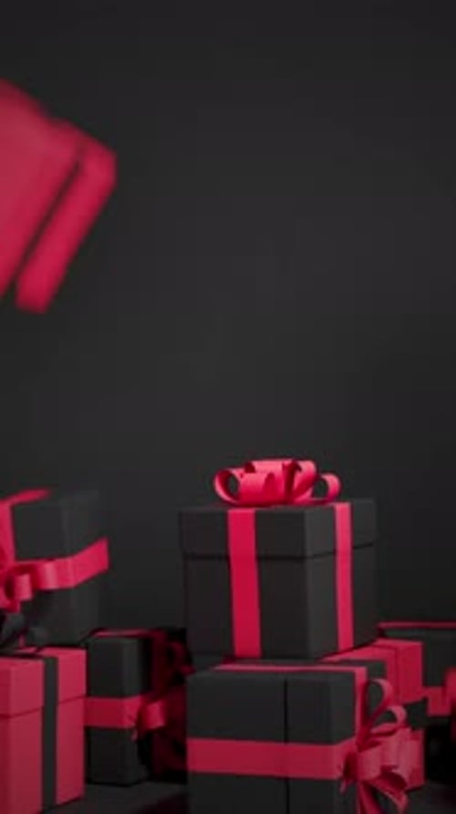 Falling Gift Boxes Fill the Screen Black Friday Sale Background 3d Render Realistic Animation