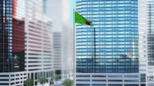 Realistic Waving Flag of Zambia on Corporate Building