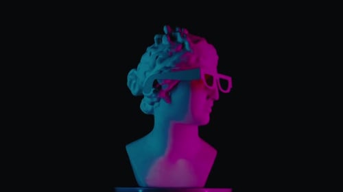 Closeup Shot Ancient Marble Bust Statue of Roman Era Woman in 3d Glasses Spinning Round on a