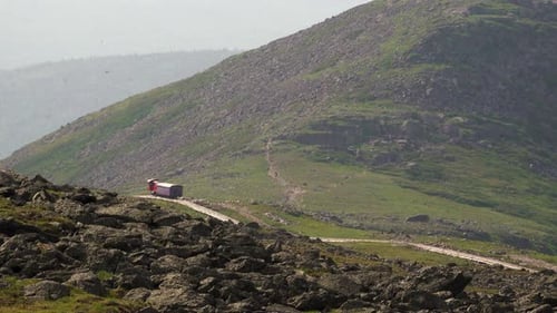 A cog railroad moving up Mount Washington in New Hampshire.