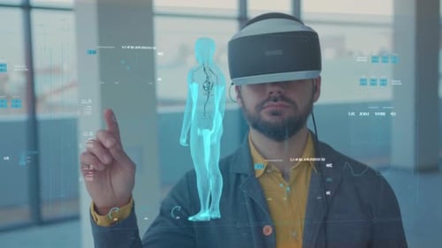 Individual Engaging with Digital Anatomy Models User Interacting with Holographic Human Biological