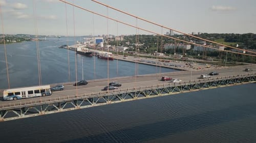 Drone Shot on Suspension Bridge Connecting Halifax and Dartmouth in Canada NS