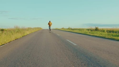 Athletic African American Man Running Jogging on Sunny Road Marathon Sport Healthy Activity Young