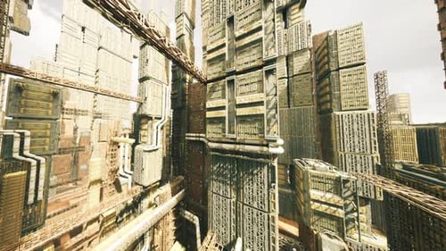 Vista panorámica de la infraestructura urbana con intrincados elementos estructurales