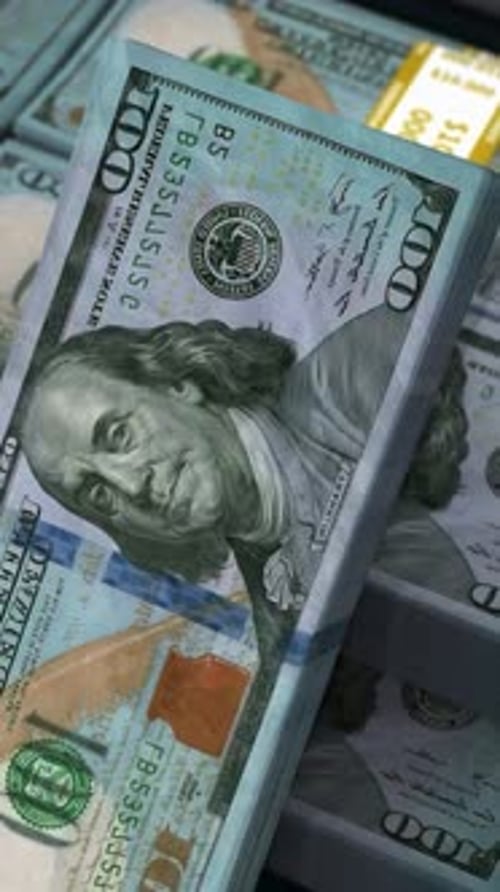 Money Stack Falling Dollar Bills Financial Market Background Vertical
