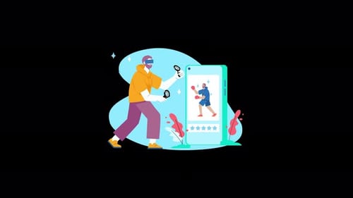 Virtual Reality Boxing Mobile Game Flat Illustration