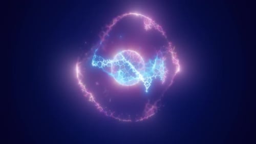 Purple energy magic circle, sphere, ball made of futuristic waves and lines of particles of atomic