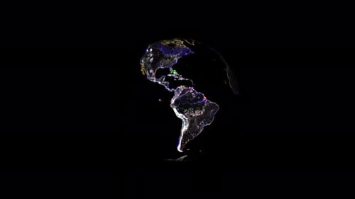 Der nächtliche Erdplanet rotiert immer im Weltall, vom 3D-Objekt Alpha aus gesehen