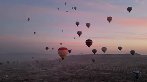Hot air balloon flight in Goreme in Turkey during sunrise