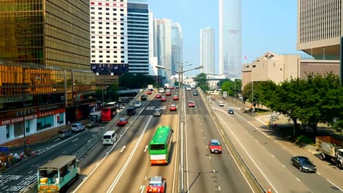 Motion time-lapse of traffic on a big highway in Hong Kong.