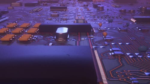 Futuristic 3D Circuit Board Fly-Through Animation