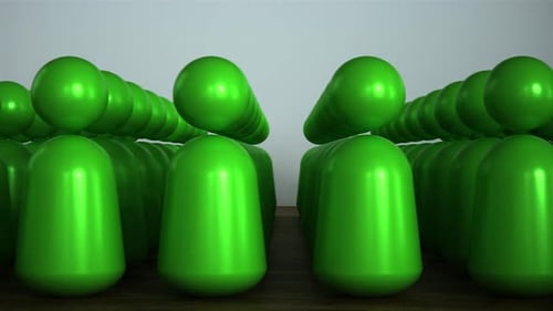 Distinct Red Figure Emerges from Green Crowd