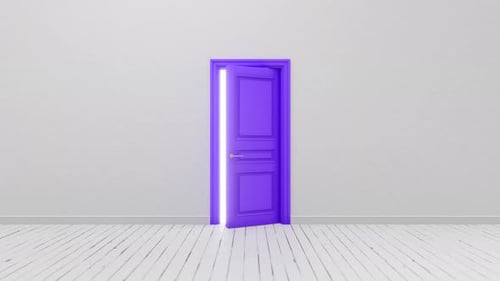 Purple door in a bright room