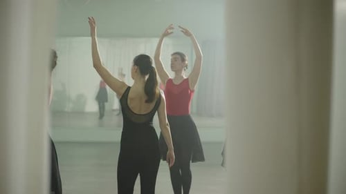 Ballet Dancers Practicing in Dance Studio