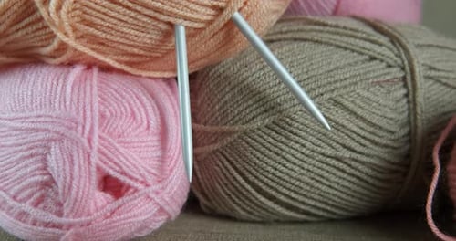 Knitting Still Life with Needles and Colorful Yarn