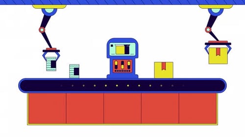 Factory assembly line boxes line cartoon animation