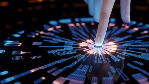 Human Finger Interacting with Futuristic Digital Touch Interface