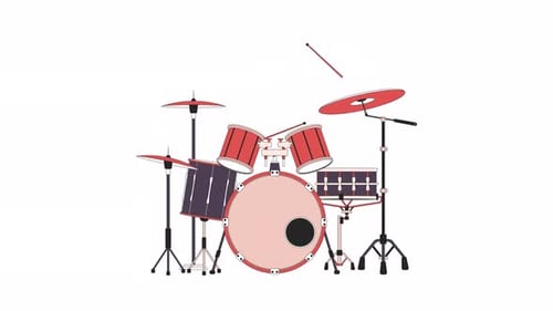 Animated Drum Kit Playing Music Illustration