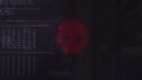 Digital Glitch Hacker Skull Warning Code Animation