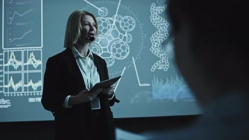 Woman Giving a Technology Presentation Indoors