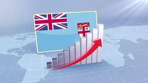 Fiji Flag on Bar Chart with Increasing Values Economic Growth Concept