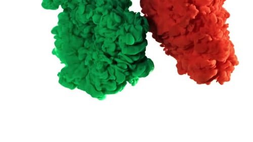 Green and Red Ink in Water on a White Background Filmed on a Highspeed Camera at 1000 Fps