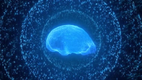 HD Futuristic 3D Rotating Brain Sphere. AI and Neural Network Circuitry Animation.