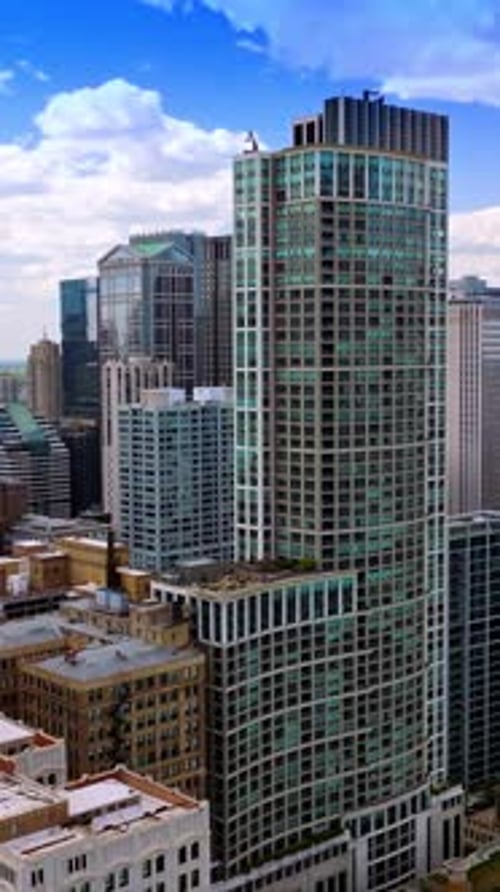 Impressive skyscrapers of Chicago city. Drone footage among the amazing diverse buildings