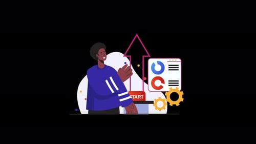 African man with a growth chart and startup concepts.