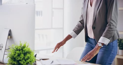 Business woman, office with black woman working at her computer in startup