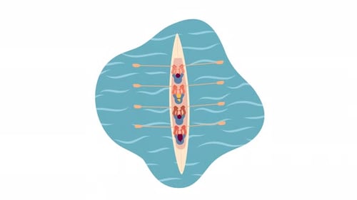 Rowing team oars cartoon animation