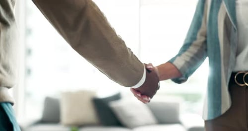 Business people, handshake and meeting with partnership for recruiting, agreement or deal at office
