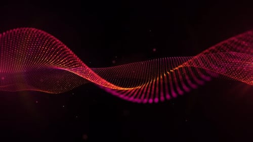 Red Abstract Background Seamless Loop. 4K Flowing Waves and Glowing Particles on Dark Backdrop, Dyna