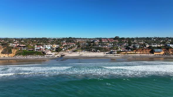 Aerial view of Moonlight beach with Encinitas California in the ...